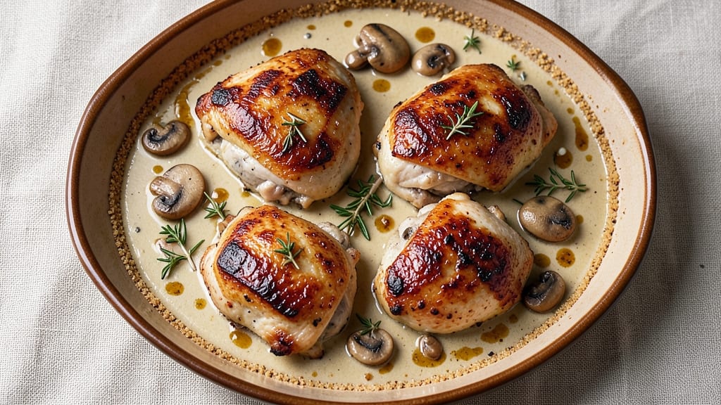 Baked Chicken Thighs With Mushrooms Recipe: Savory Herb-Crusted Bites in One Pan
