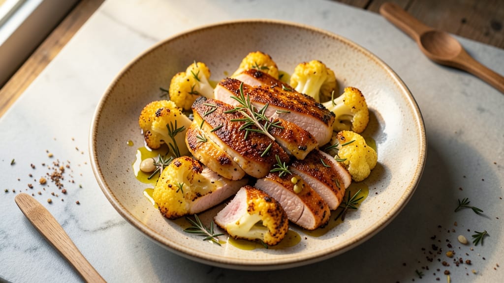 Baked Chicken and Cauliflower Recipe: Herb-Crusted Roast With Foil-Sealed Juice Lock