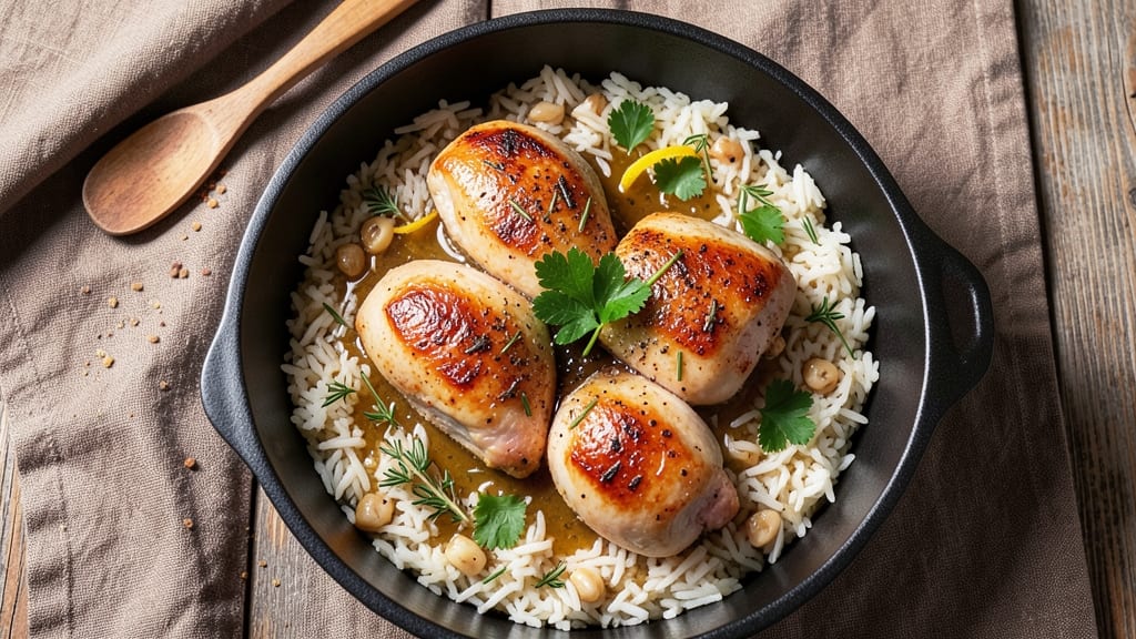 Baked Chicken and Rice Recipe with Chicken Broth: Savory One-Pan Simmer