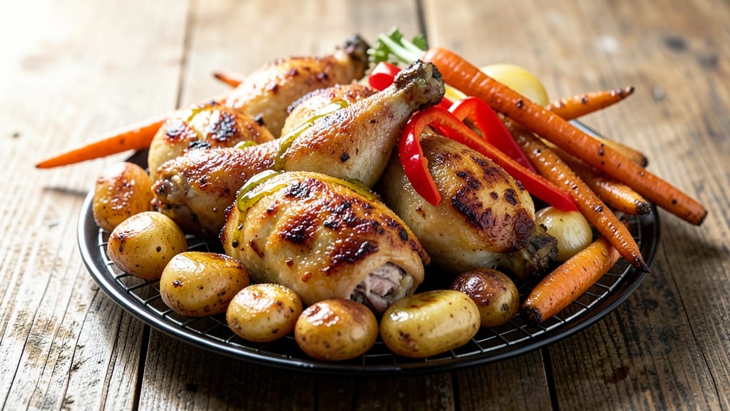 Baked Chicken Legs With Vegetables Recipe: Crispy Skin and Roasted Veggie Harmony