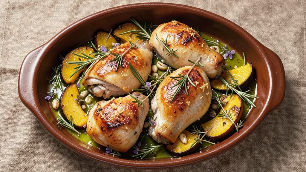 Baked Chicken and Yellow Squash Recipe: Herb-Infused Roast With Silky Squash