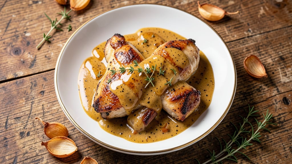 Chicken Thighs With Creamy Mustard Sauce Recipe: Pan-Seared Crispiness and Tangy Velvety Drizzle