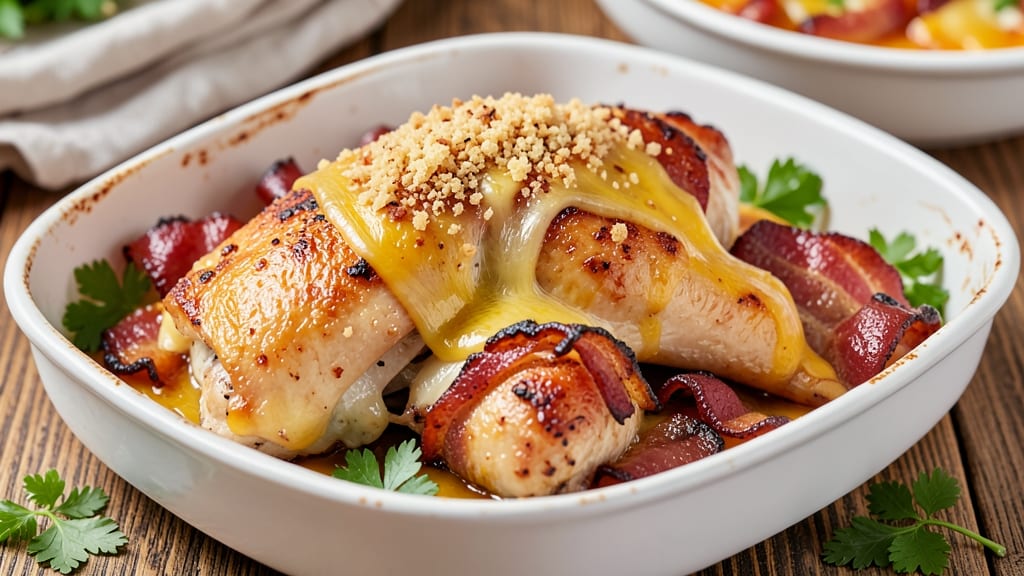 Baked Chicken With Bacon and Cheese Recipe: Triple-Crusted Crunch and Foil-Sealed Juiciness